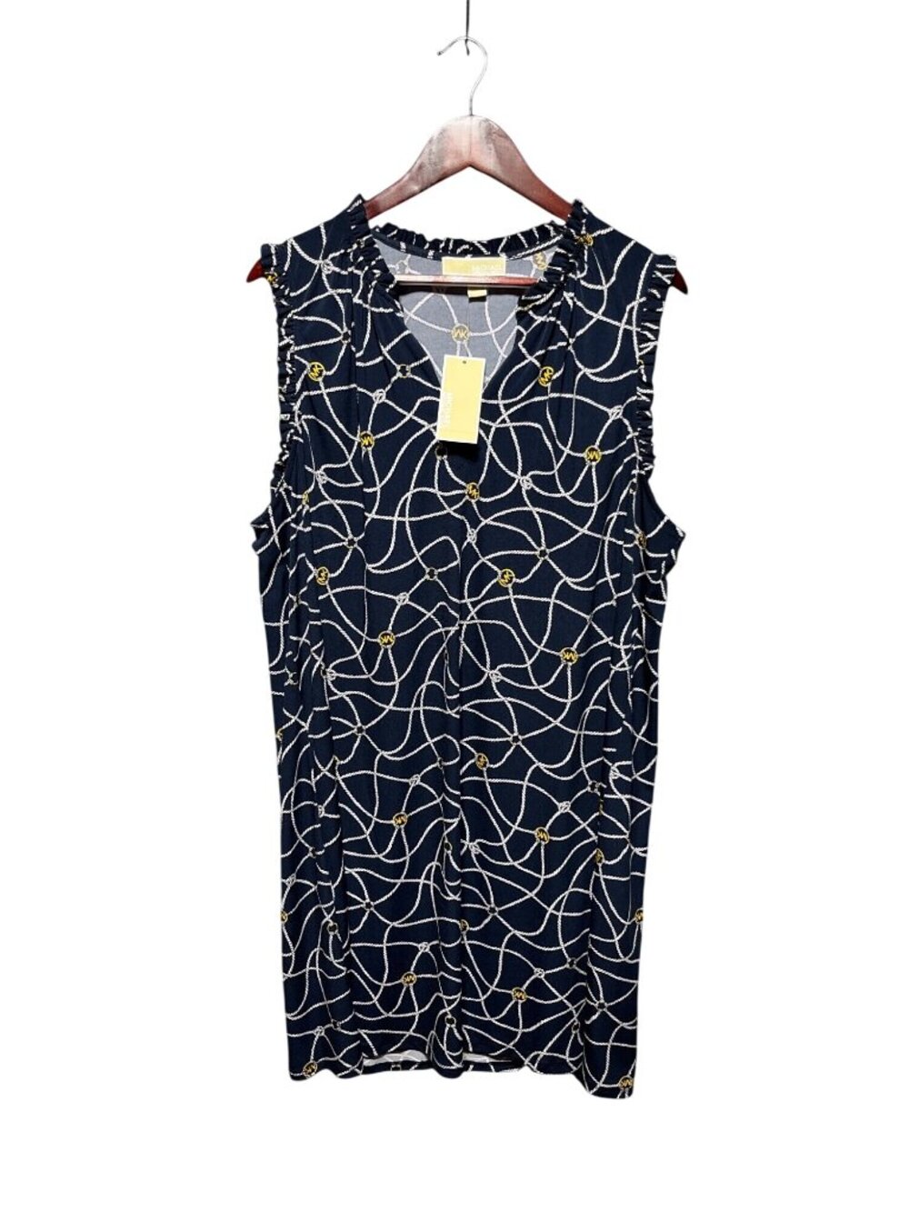 NWT Michael Kors Womens Navy White Nautical Rope Print Sleeveless Dress Plus 2X